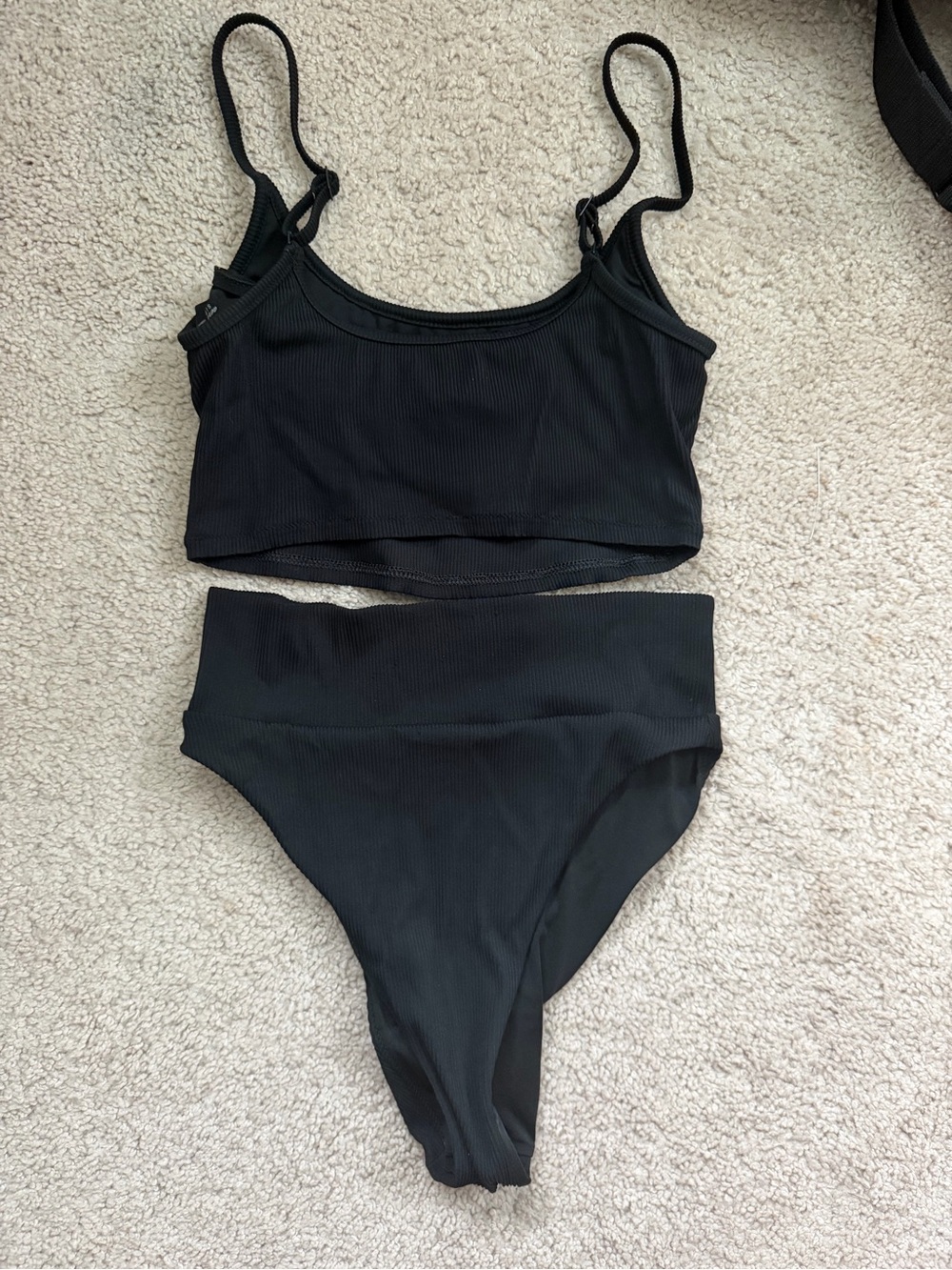aerie Black Ribbed High-Waist Bikini Set
